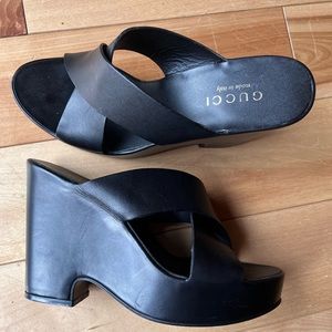 1990s Gucci wedge sandals black platforms